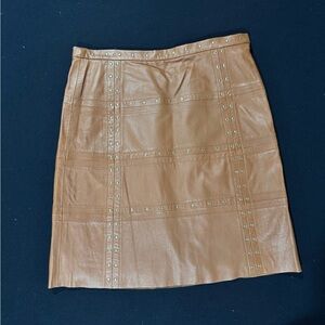 Worth Tan Leather Mini Skirt with Studs